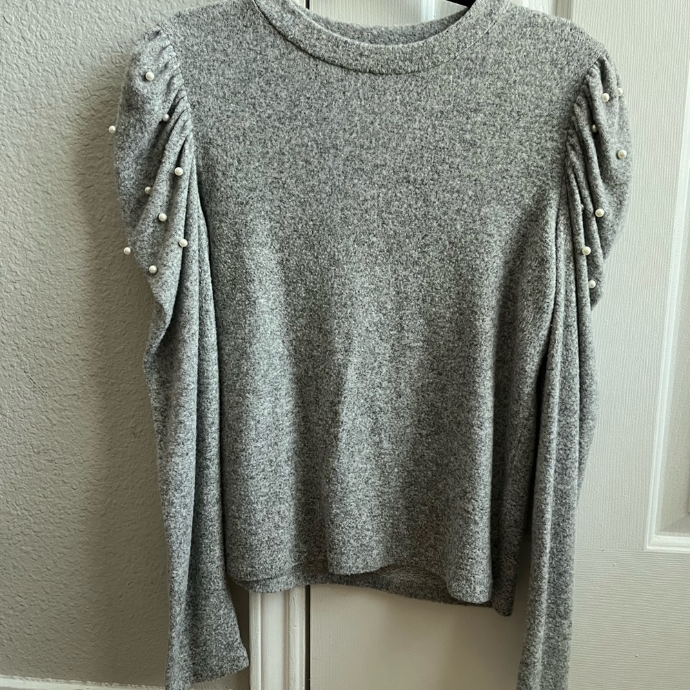 Gray Sweater with Pearl Accents